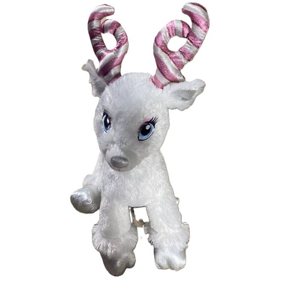 Build-A-Bear Workshop White Plush Reindeer With Silver Hooves & Candy Cane Antle - Picture 1 of 4